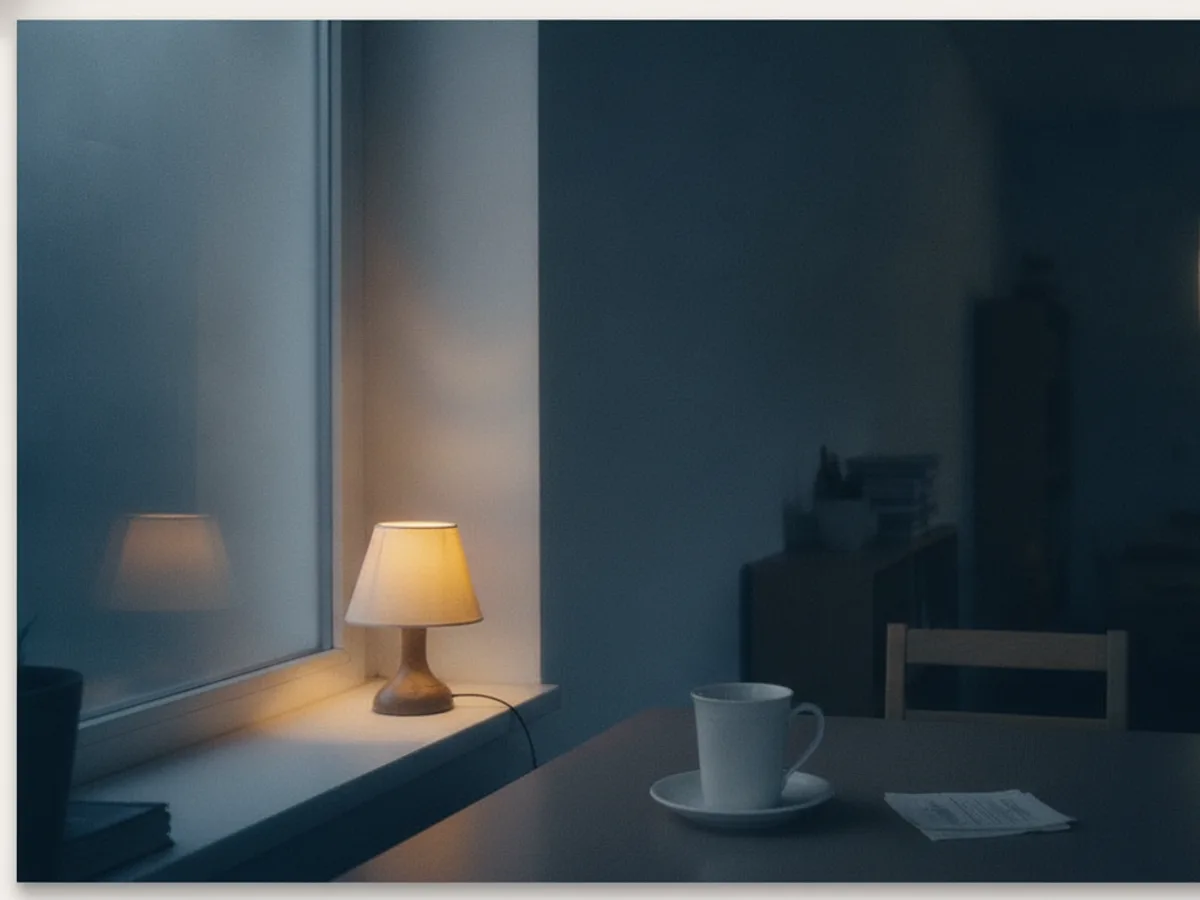 Ein warmes Licht leuchtet sanft in einem dunklen Raum